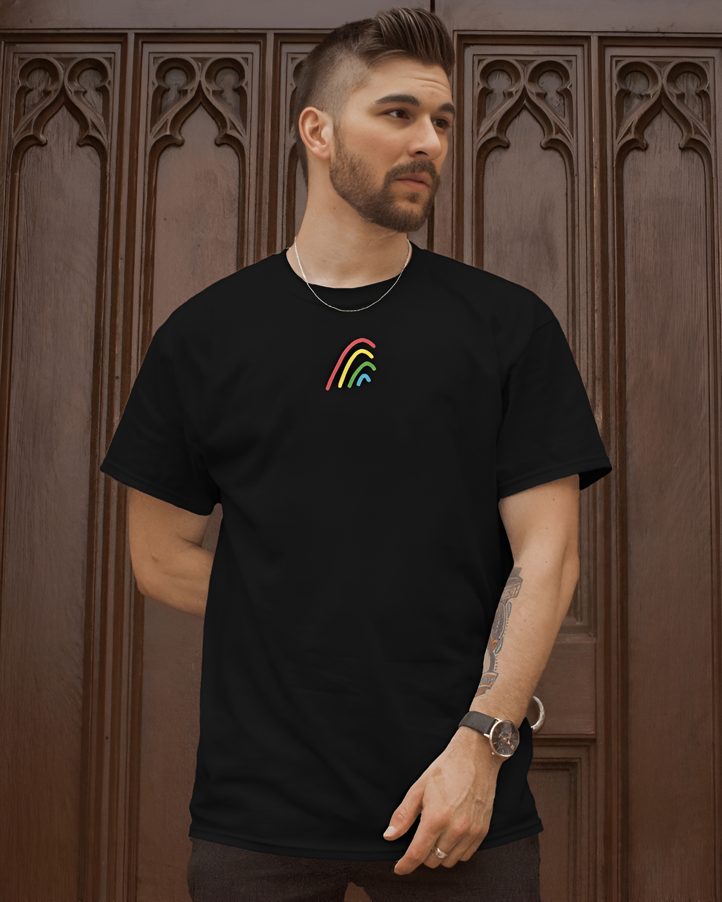 Coldplay tshirt: Moon Music back & front Rainbow, black color