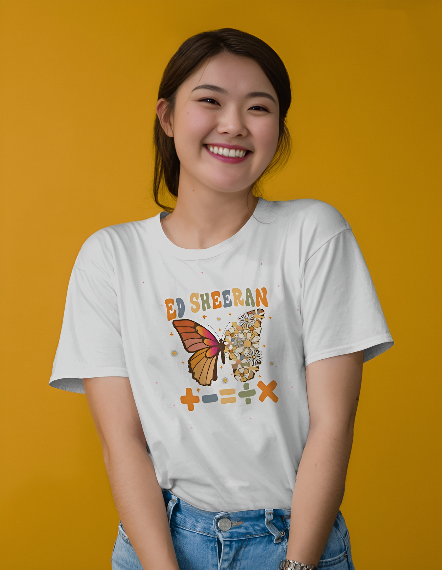 Ed Sheeran tshirt butterfly graphics white color