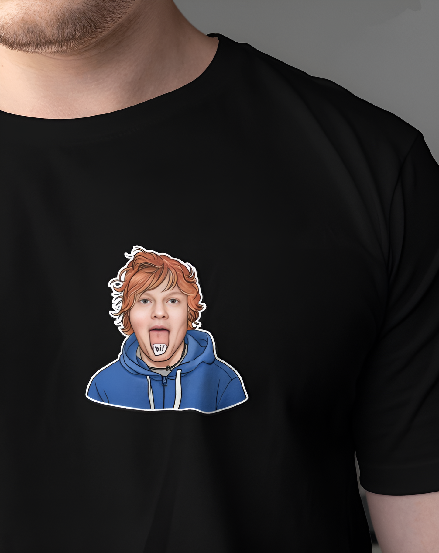 Ed Sheeran tshirt face sticker chest black color