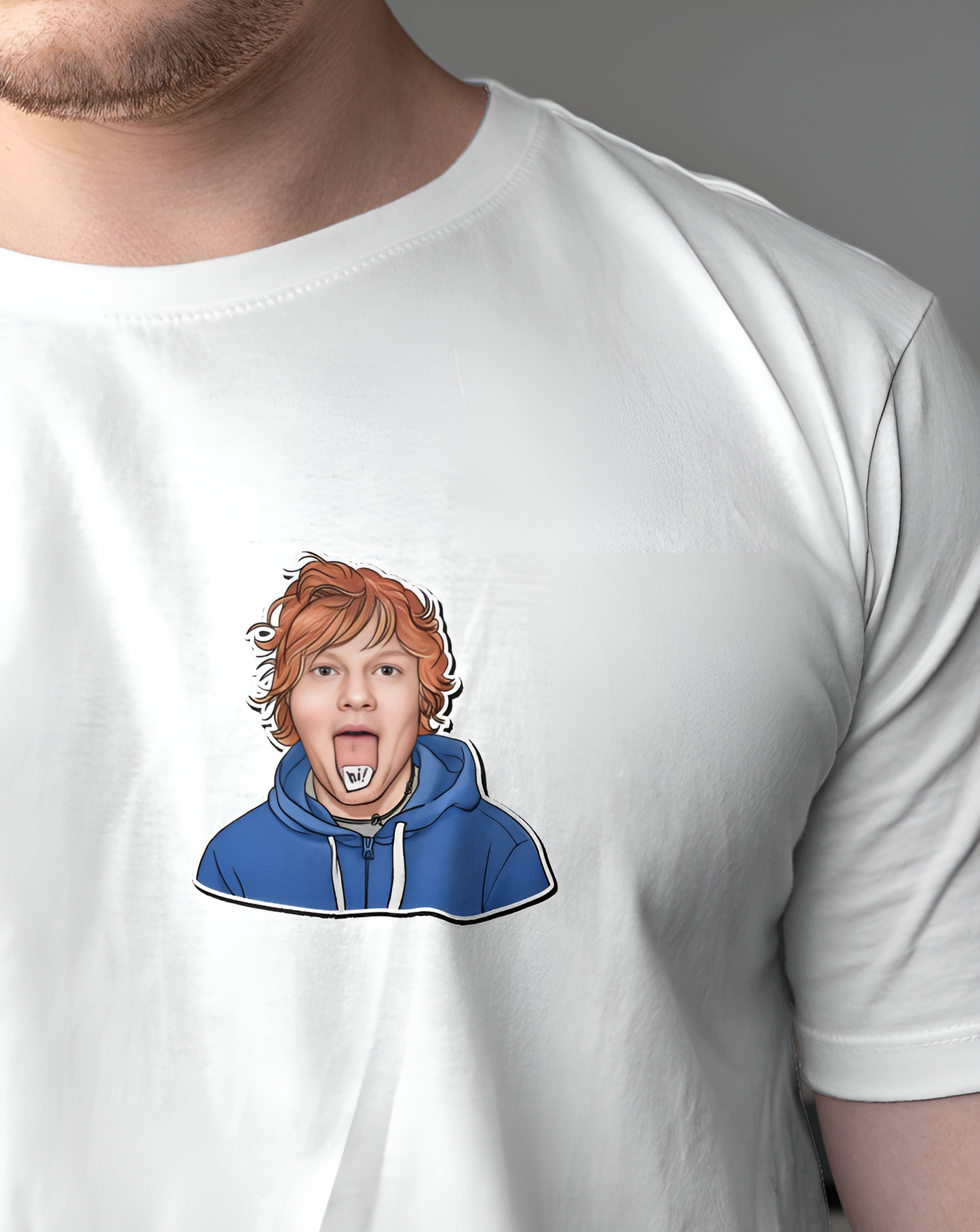 Ed Sheeran tshirt face sticker chest white color