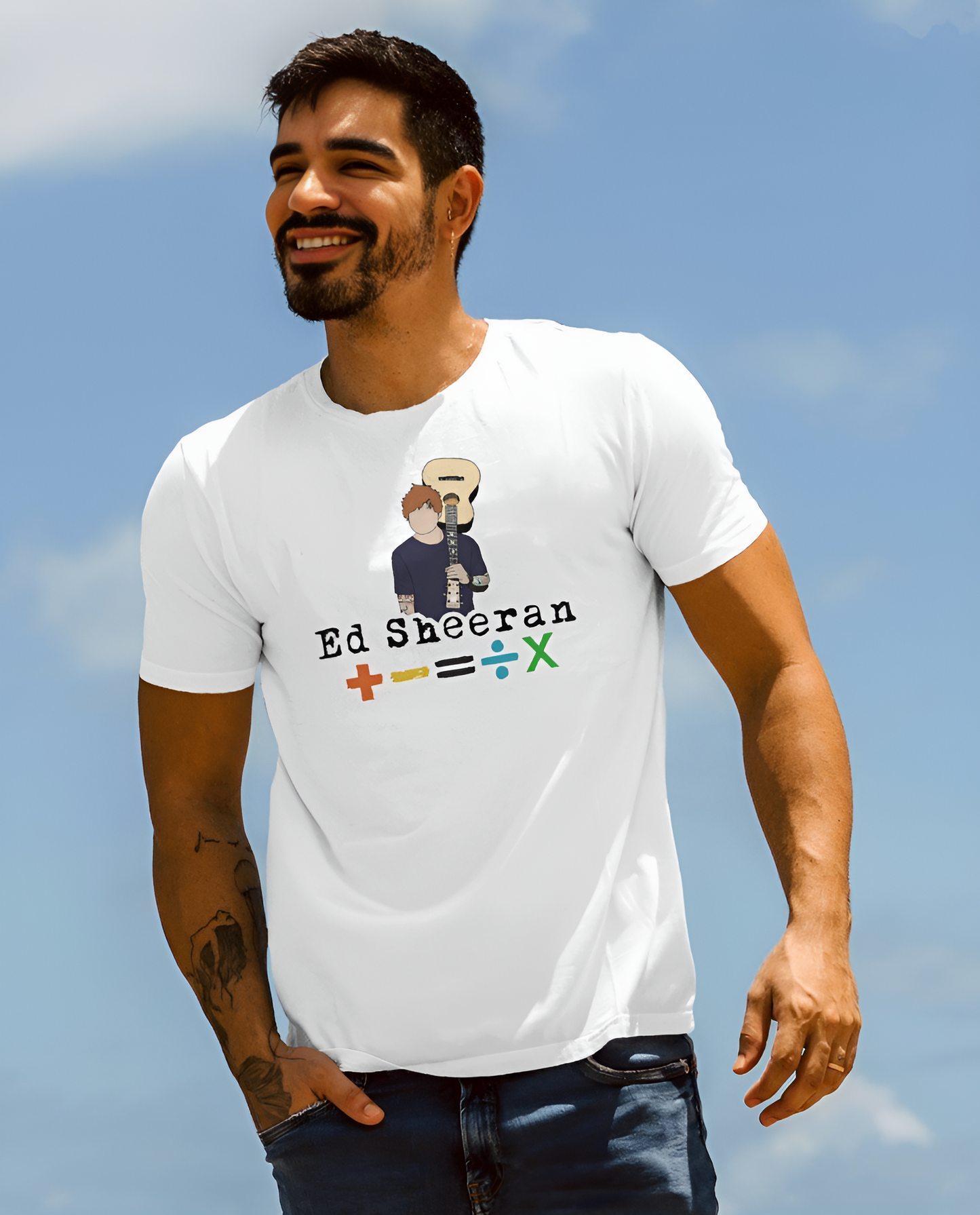 Sheeran tshirt mathematics symbols guitar white