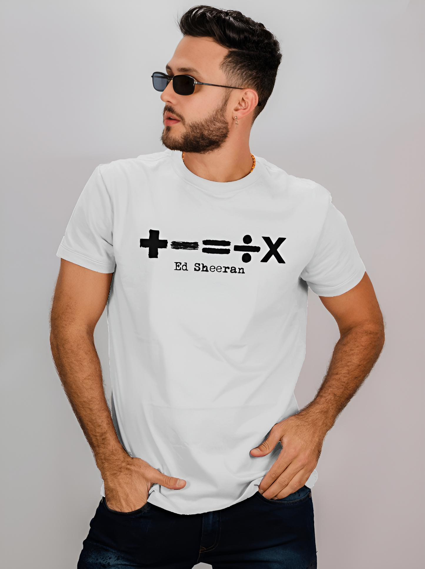 Ed Sheeran tshirt mathematics symbols white color