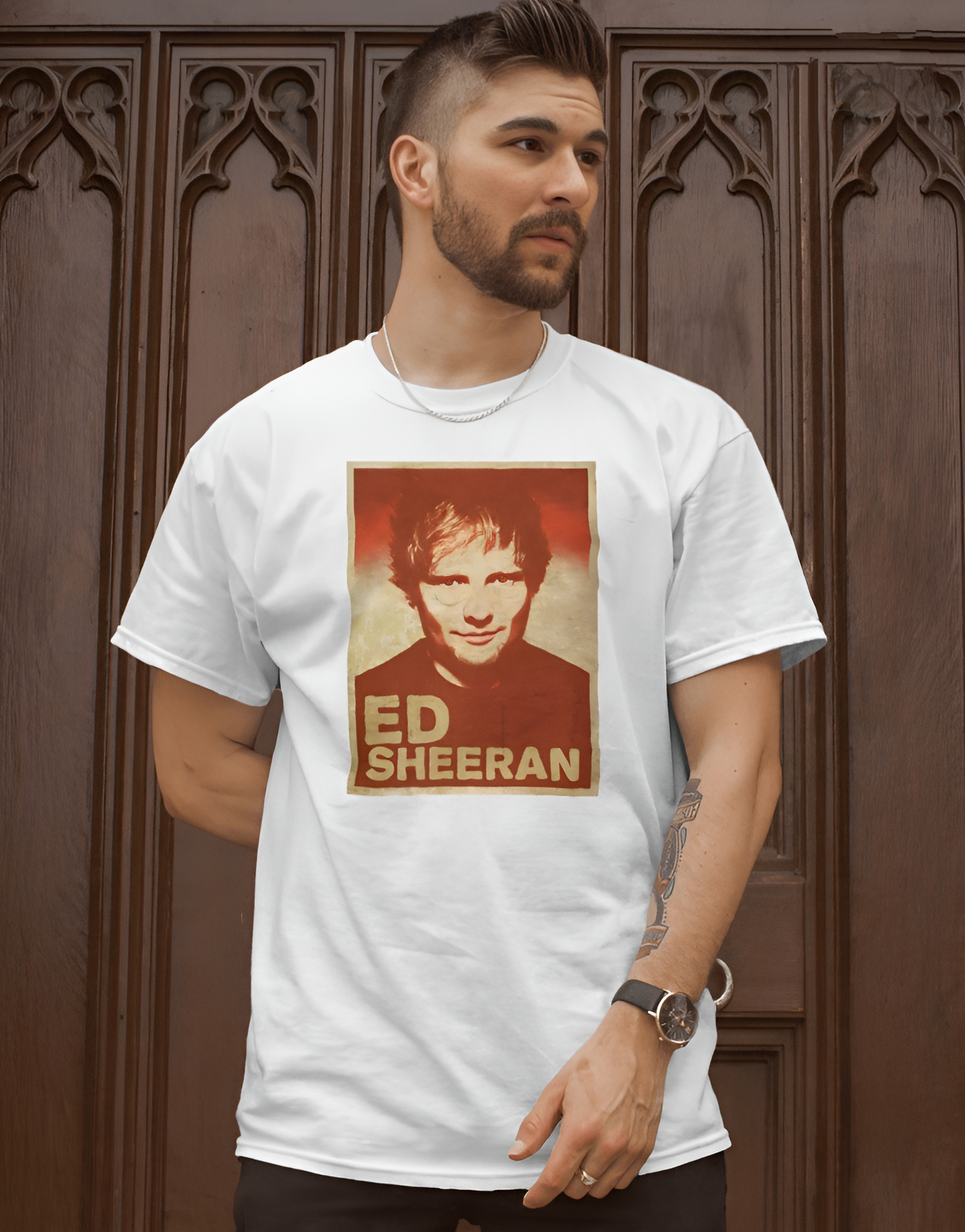 Ed Sheeran tshirt portrait poster white color