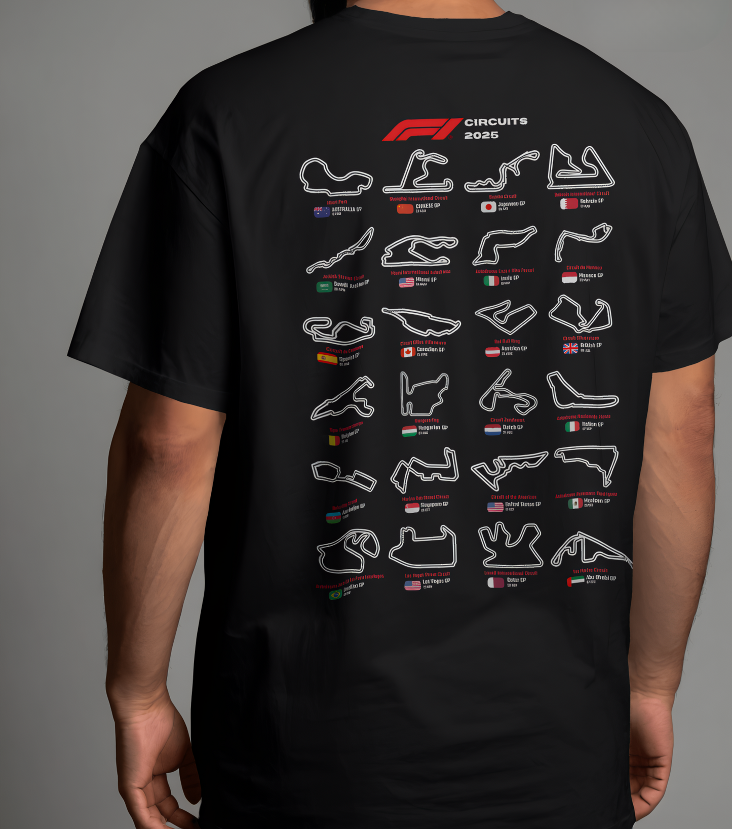 Formula1 circuits tracks 2025 tshirt black oversized