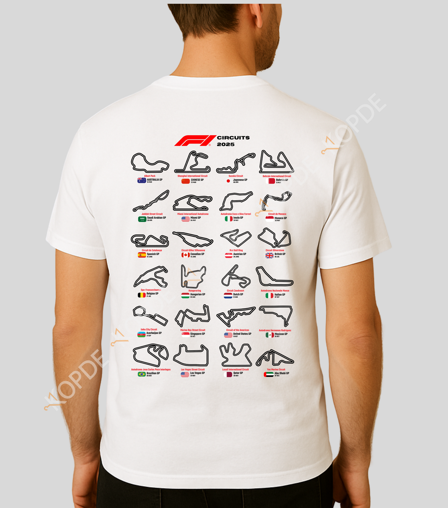 Formula1 circuits tracks 2025 tshirt white