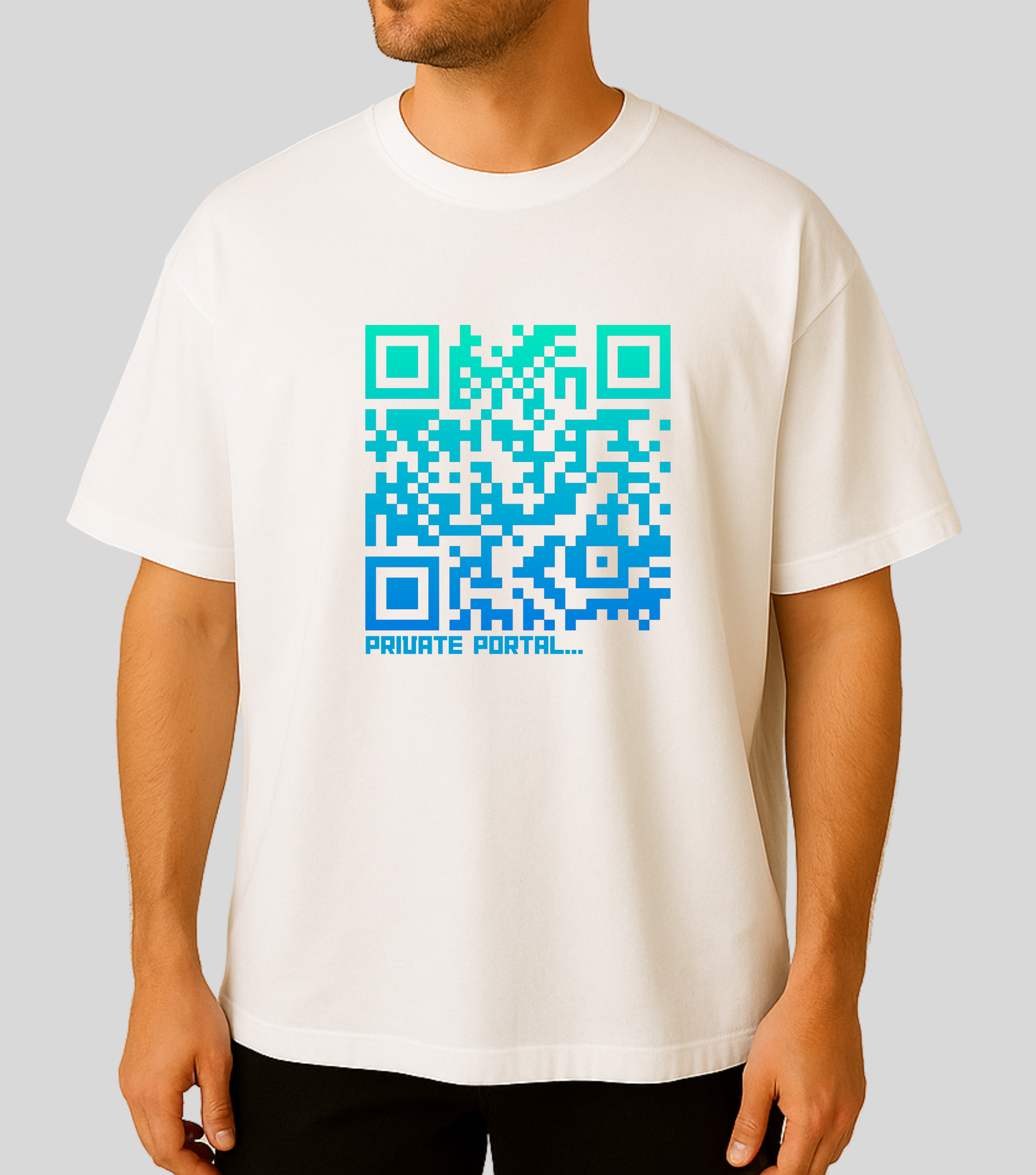 KopdeQR Dynamic QR Code Front Print T-Shirt – Blue Gradient | Private Portal | 100% Cotton | Unisex |Mobile App-Controlled QR Code Content