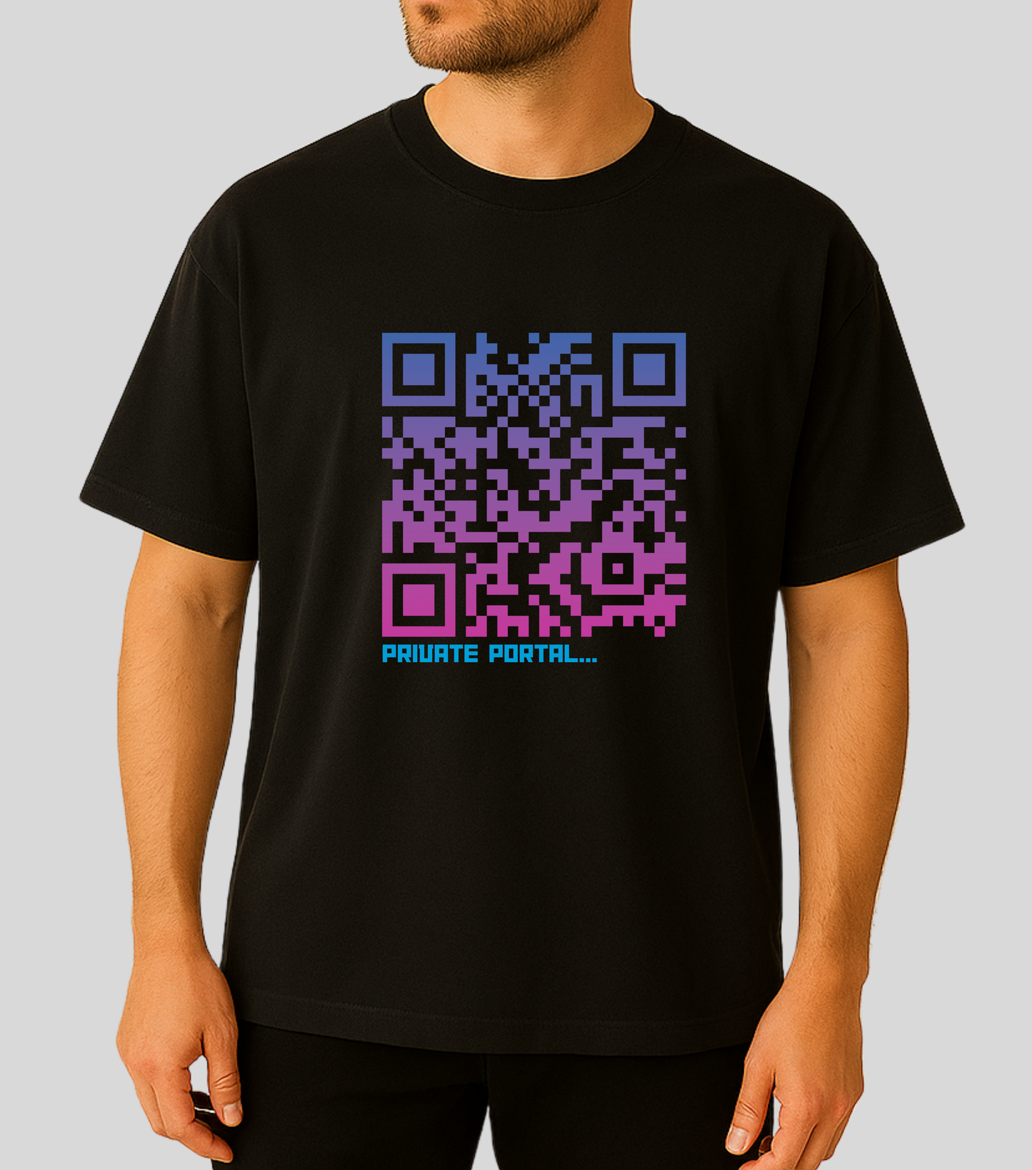 KopdeQR Dynamic QR Code Front Print T-Shirt – Pink Gradient | Private Portal | 100% Cotton | Unisex |Mobile App-Controlled QR Code Content