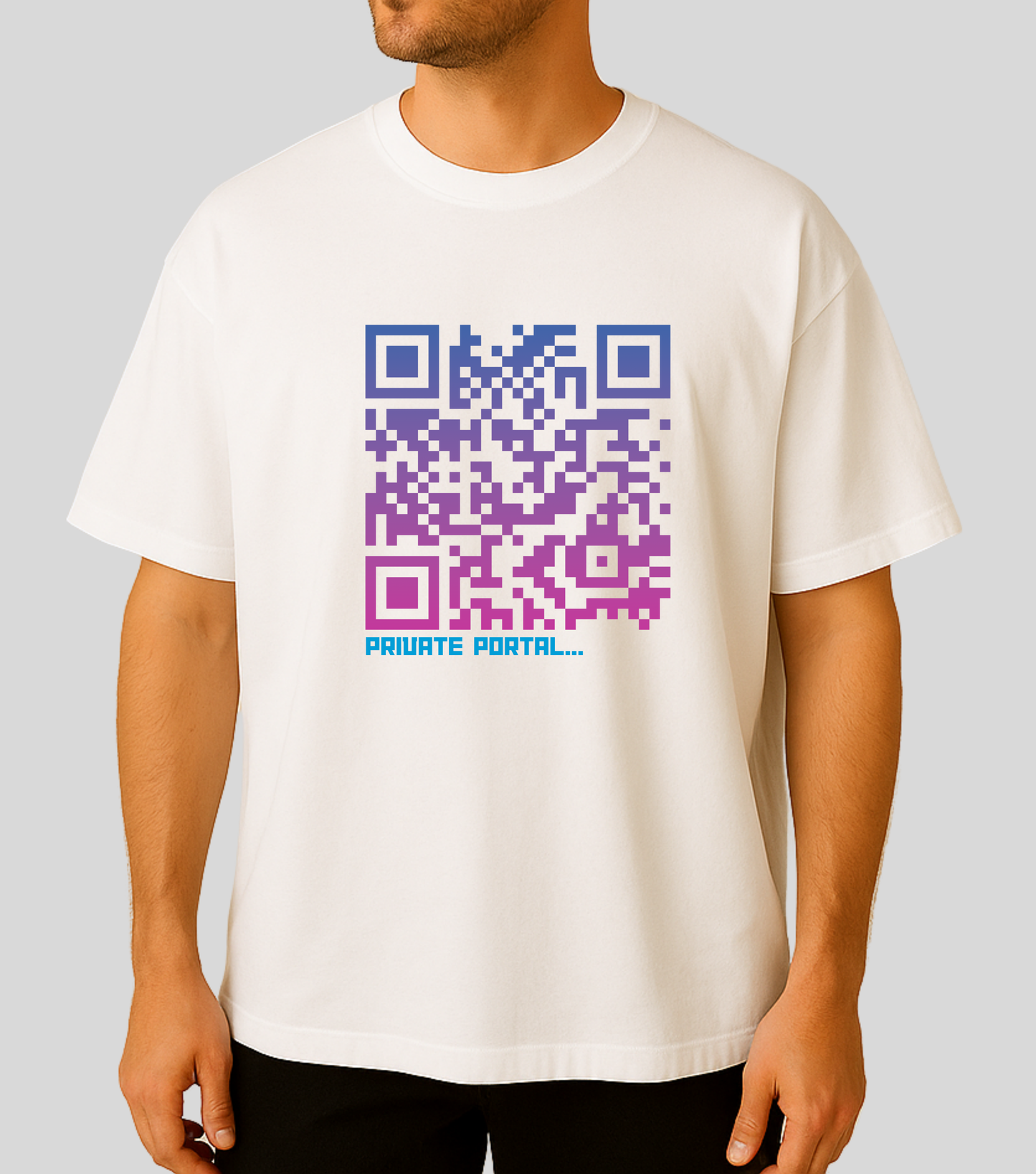 KopdeQR Dynamic QR Code Front Print T-Shirt – Pink Gradient | Private Portal | 100% Cotton | Unisex |Mobile App-Controlled QR Code Content