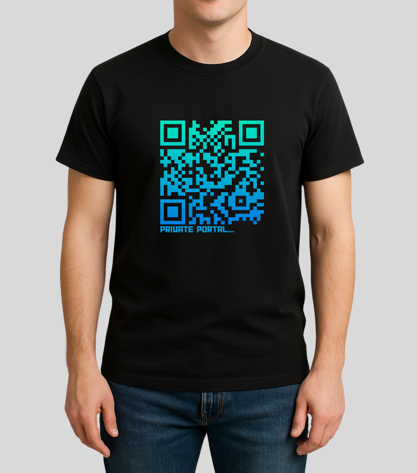 KopdeQR Dynamic QR Code Front Print T-Shirt – Blue Gradient | Private Portal | 100% Cotton | Unisex |Mobile App-Controlled QR Code Content