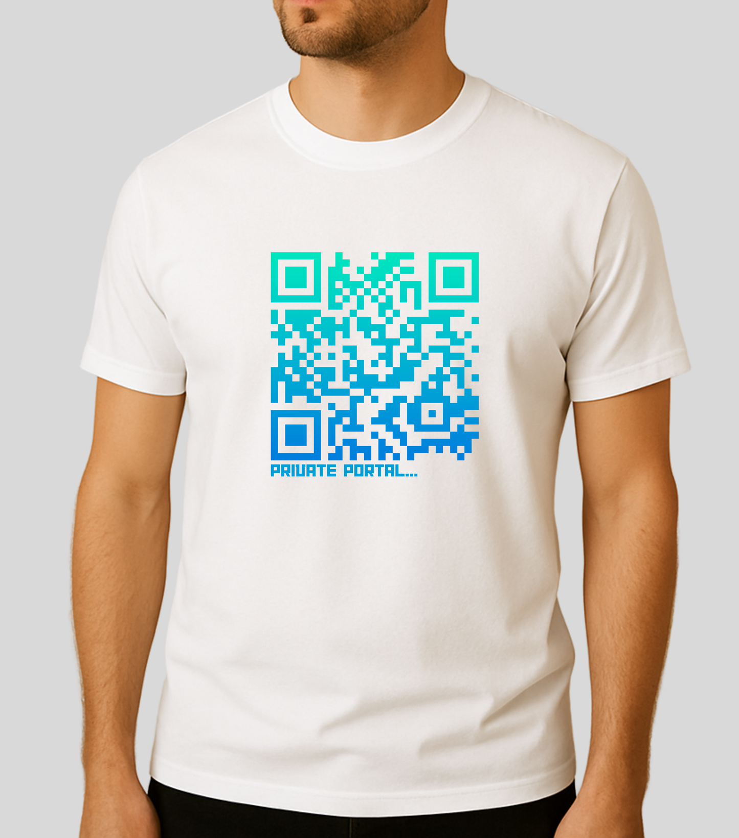 KopdeQR Dynamic QR Code Front Print T-Shirt – Blue Gradient | Private Portal | 100% Cotton | Unisex |Mobile App-Controlled QR Code Content
