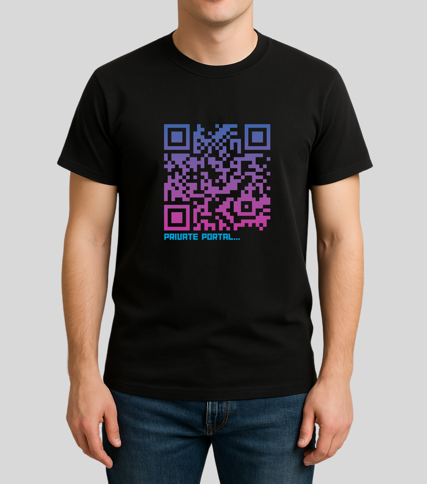 KopdeQR Dynamic QR Code Front Print T-Shirt – Pink Gradient | Private Portal | 100% Cotton | Unisex |Mobile App-Controlled QR Code Content