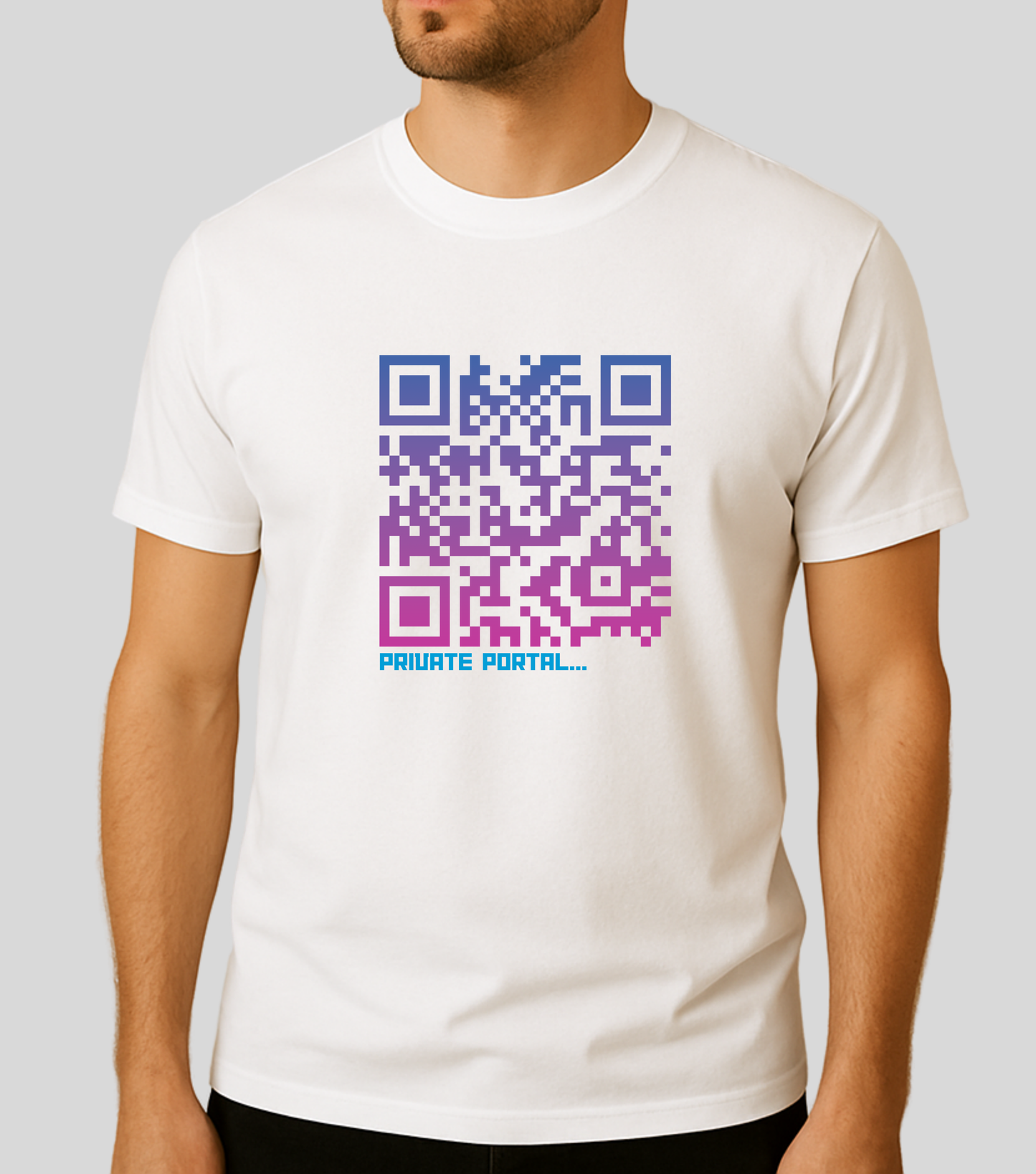 KopdeQR Dynamic QR Code Front Print T-Shirt – Pink Gradient | Private Portal | 100% Cotton | Unisex |Mobile App-Controlled QR Code Content