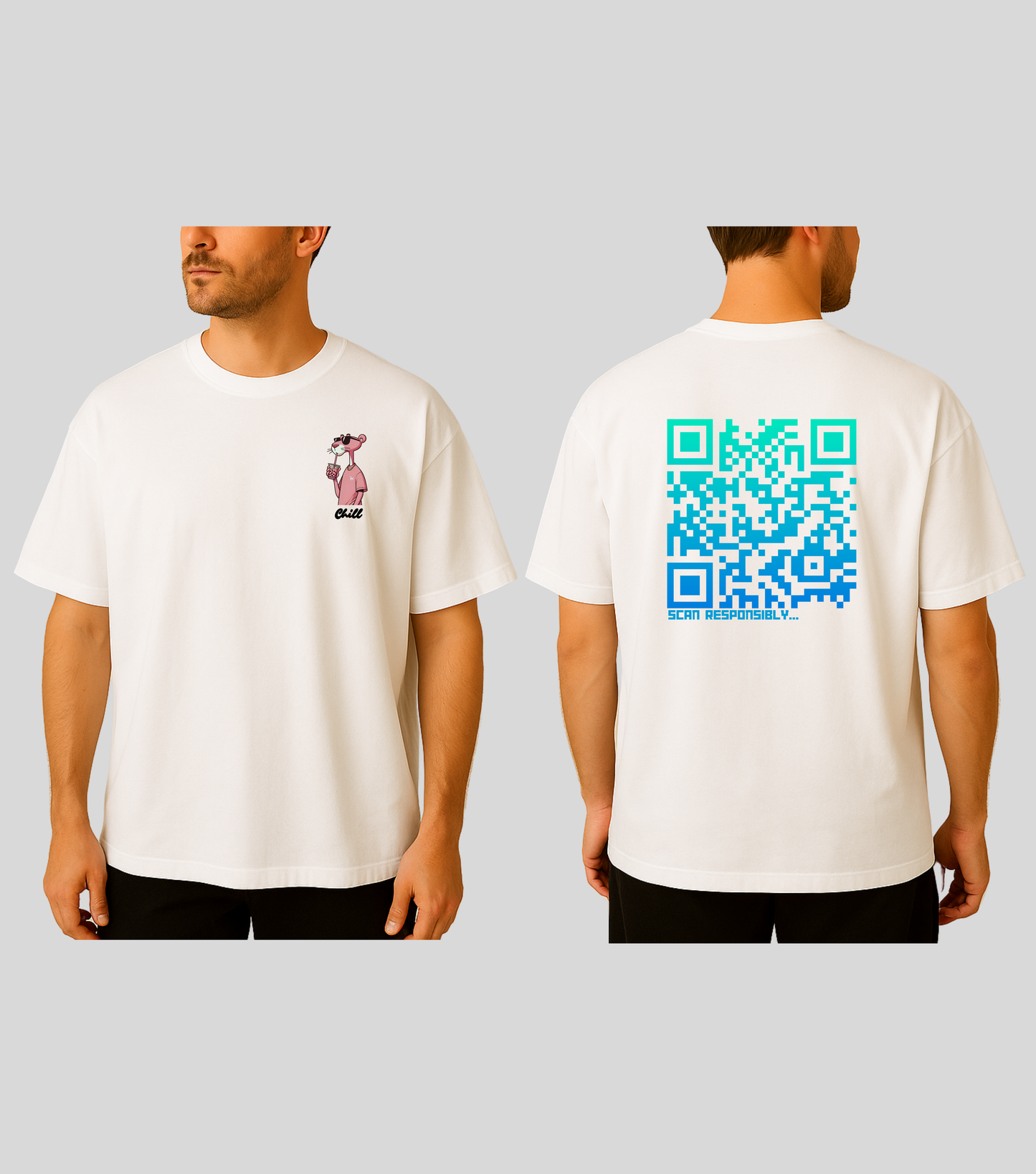 Chill Panther | KopdeQR Dynamic QR Code T-Shirt – Blue Gradient | 100% Cotton | Unisex |Mobile App-Controlled QR Code Content