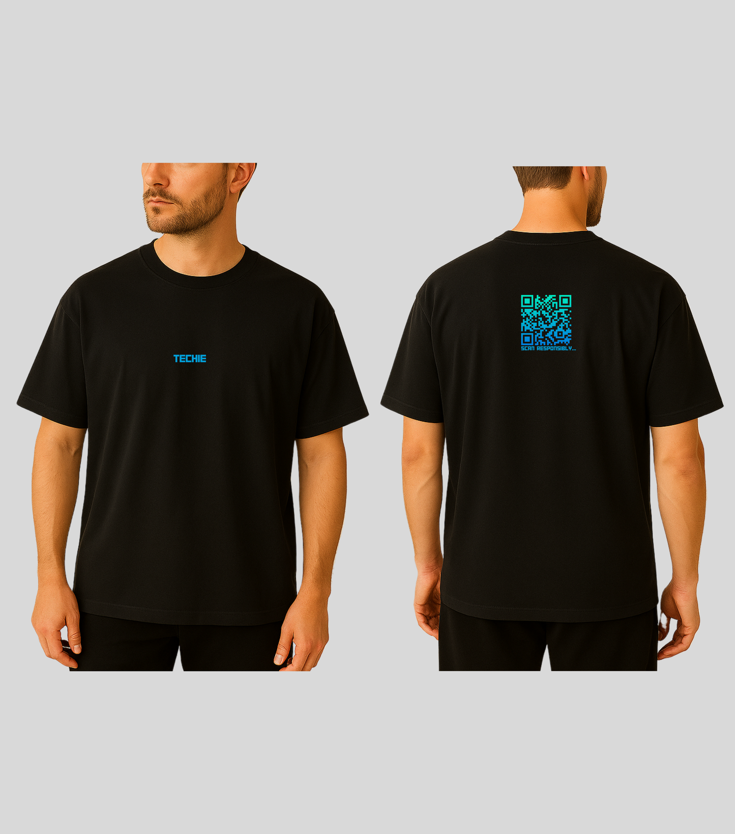 dynamic_QR_techie_Oversized_shirtwith_green_black_small_qr