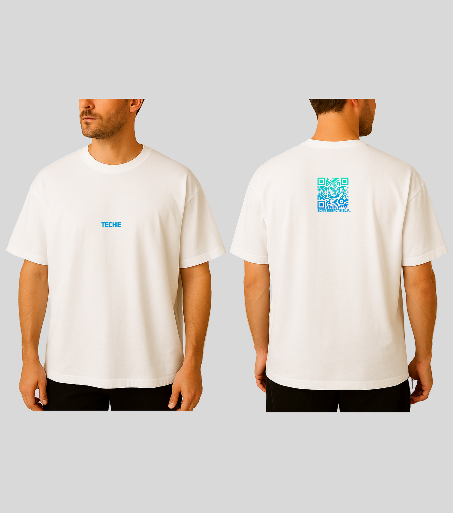 dynamic_QR_techie_Oversized_shirtwith_green_white_small_qr