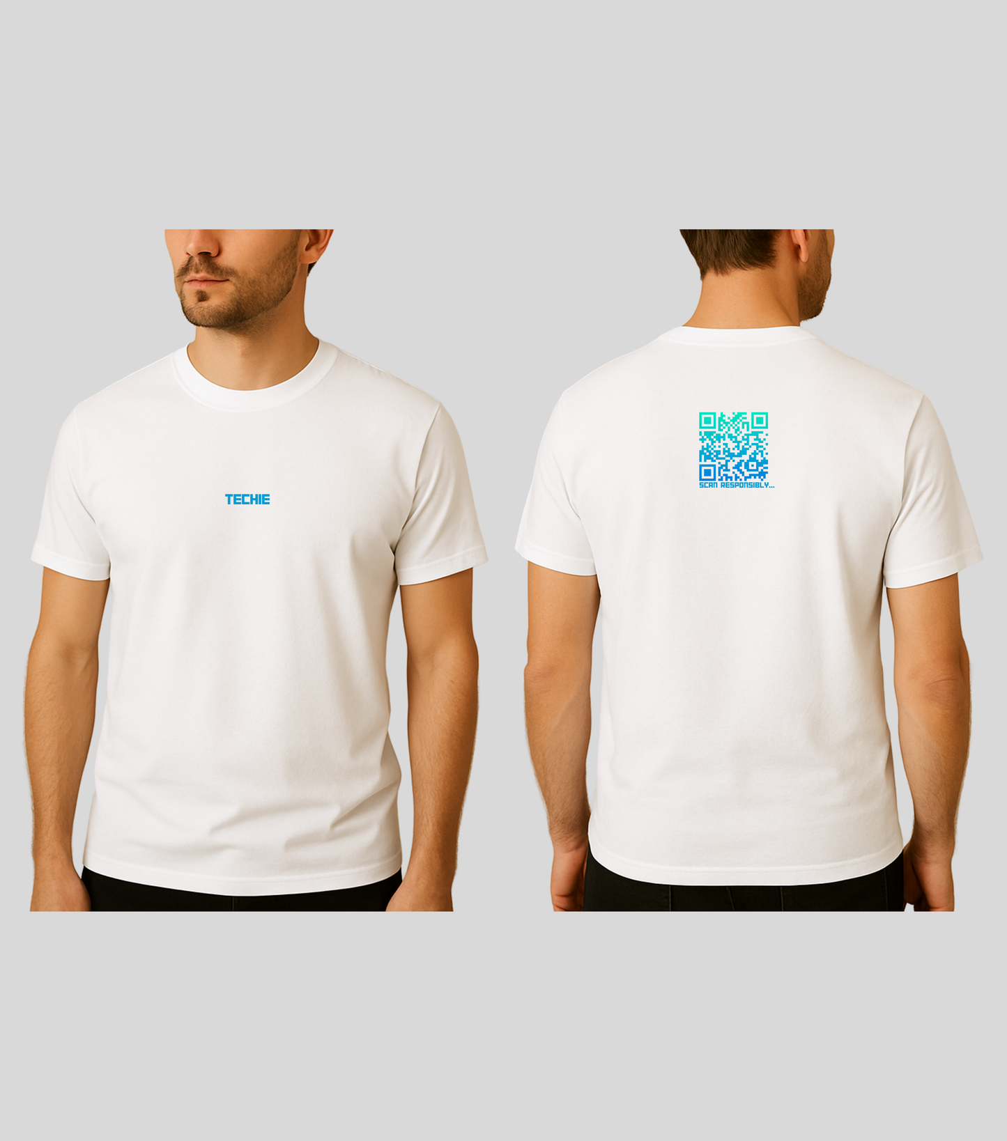 dynamic_QR_techie_regulart_shirtwith_green_white_small_qr