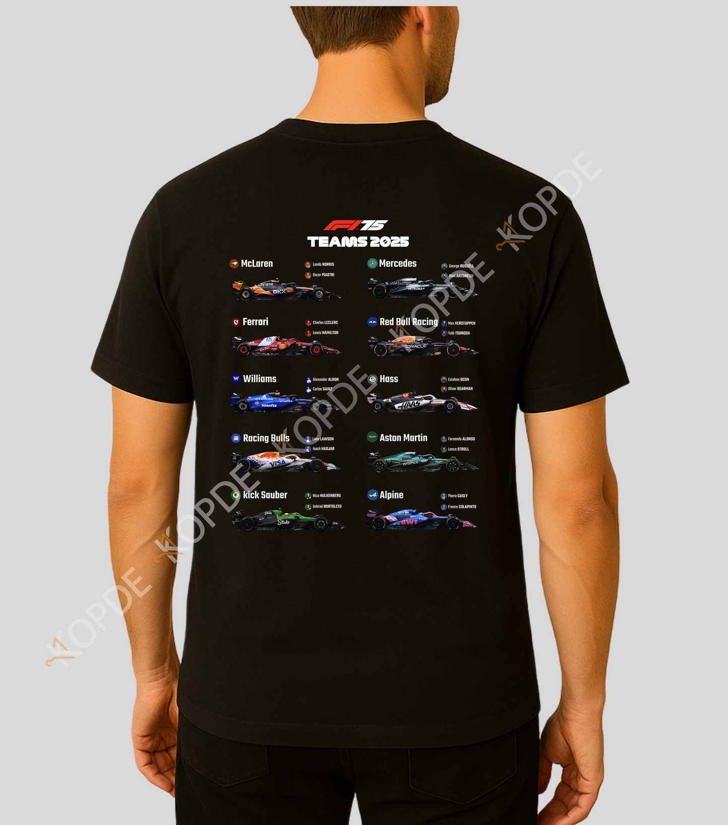 formula1 teams 2025 tshirt black