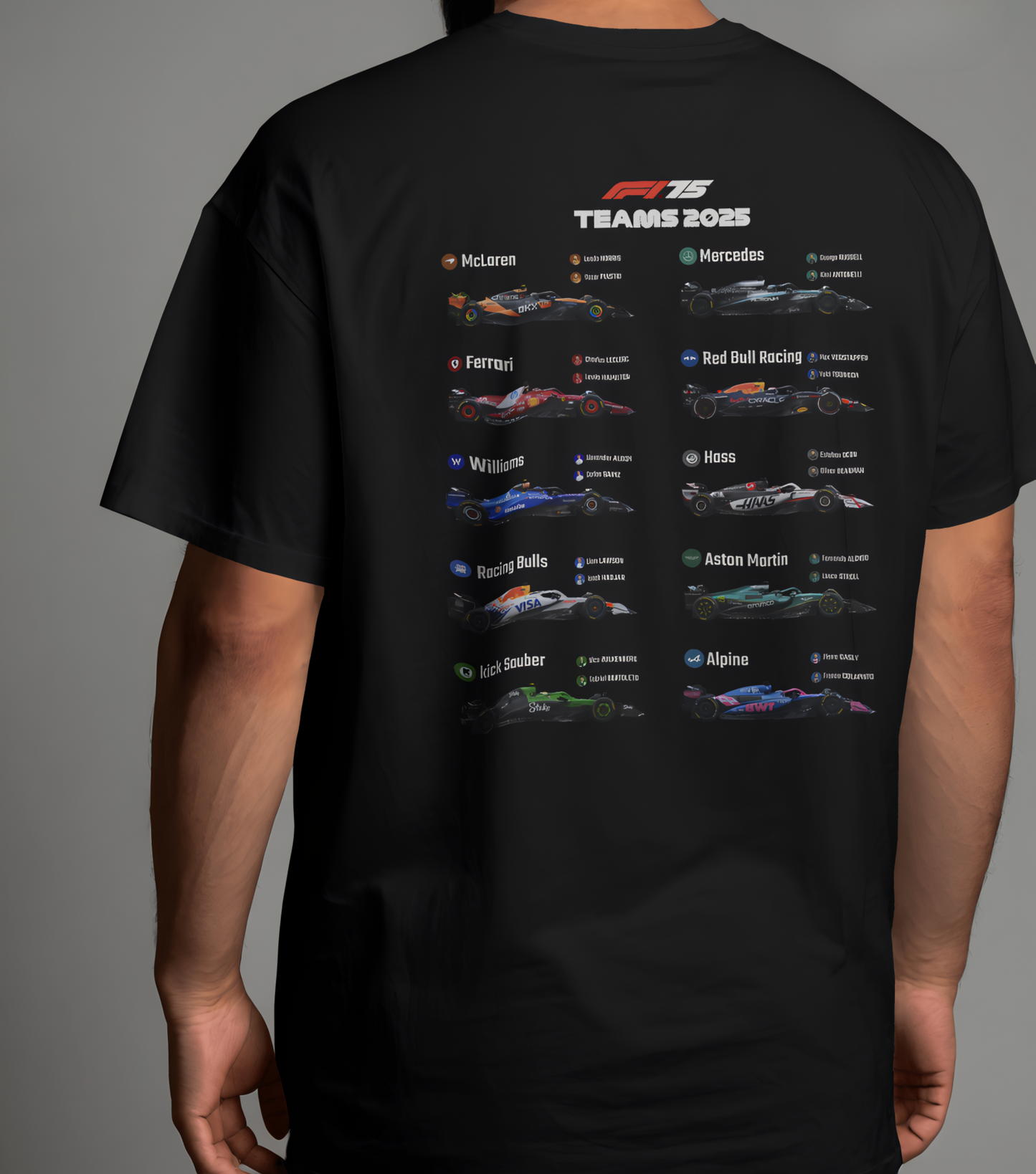 formula1 teams tshirt black oversized