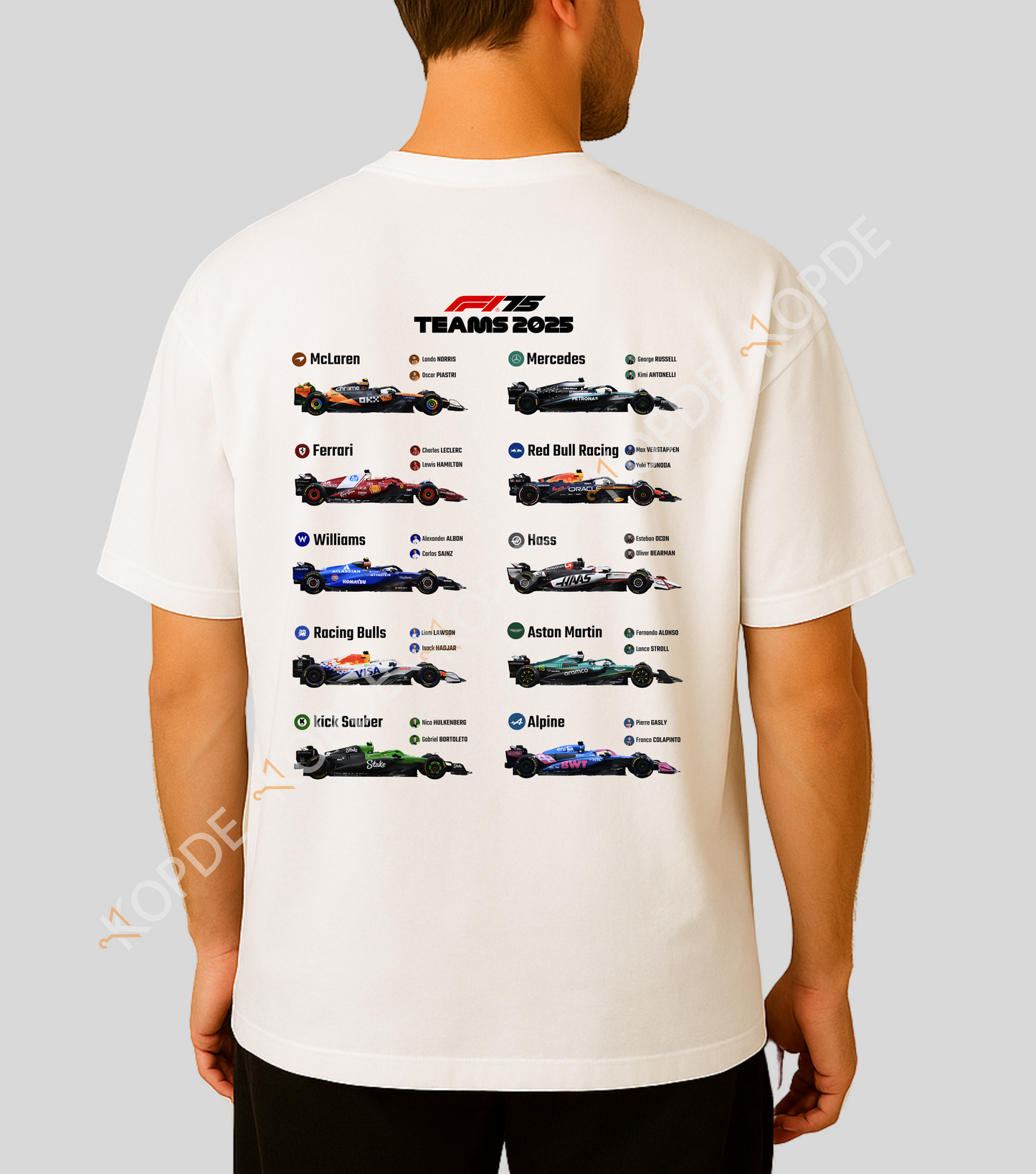 formula1 teams tshirt oversized white