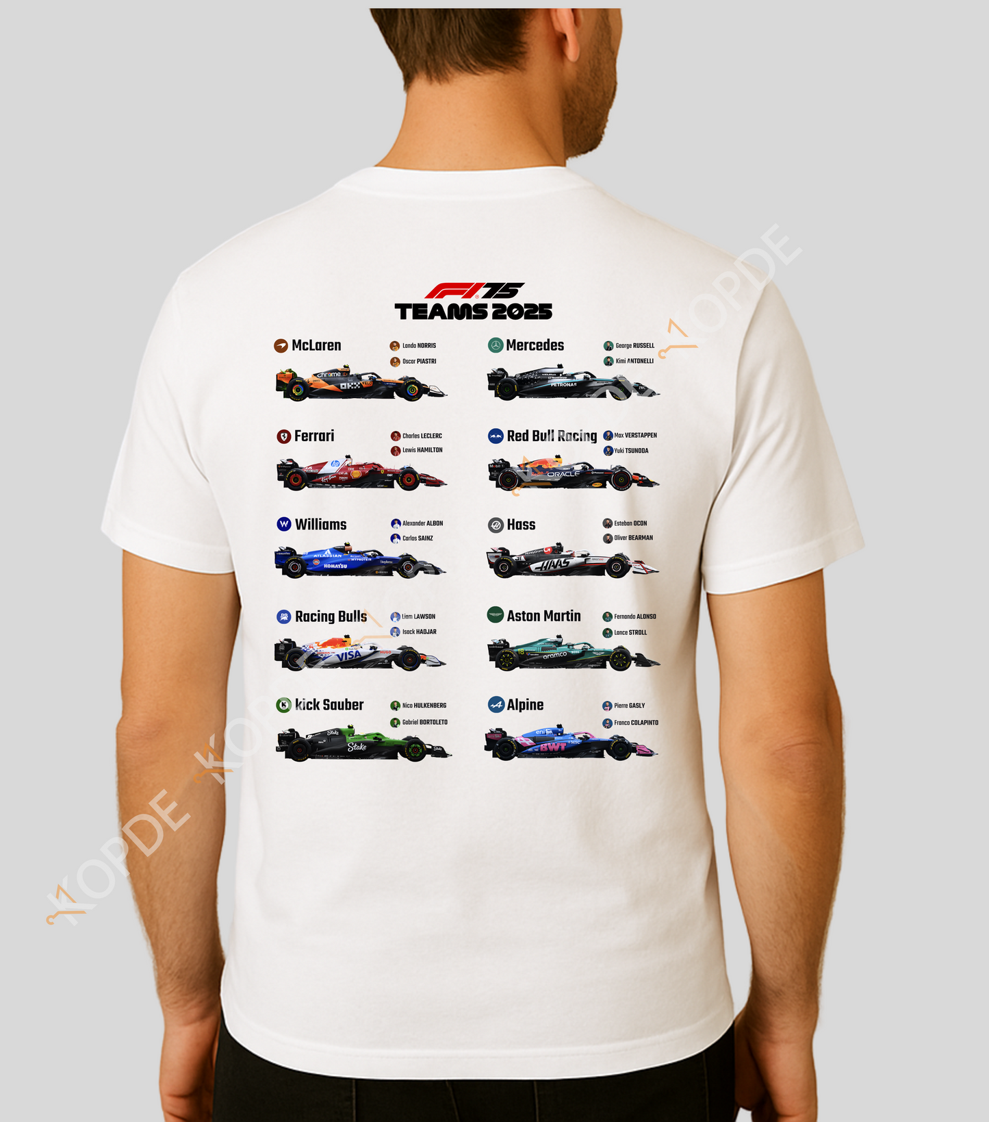formula1 teams 2025 tshirt white