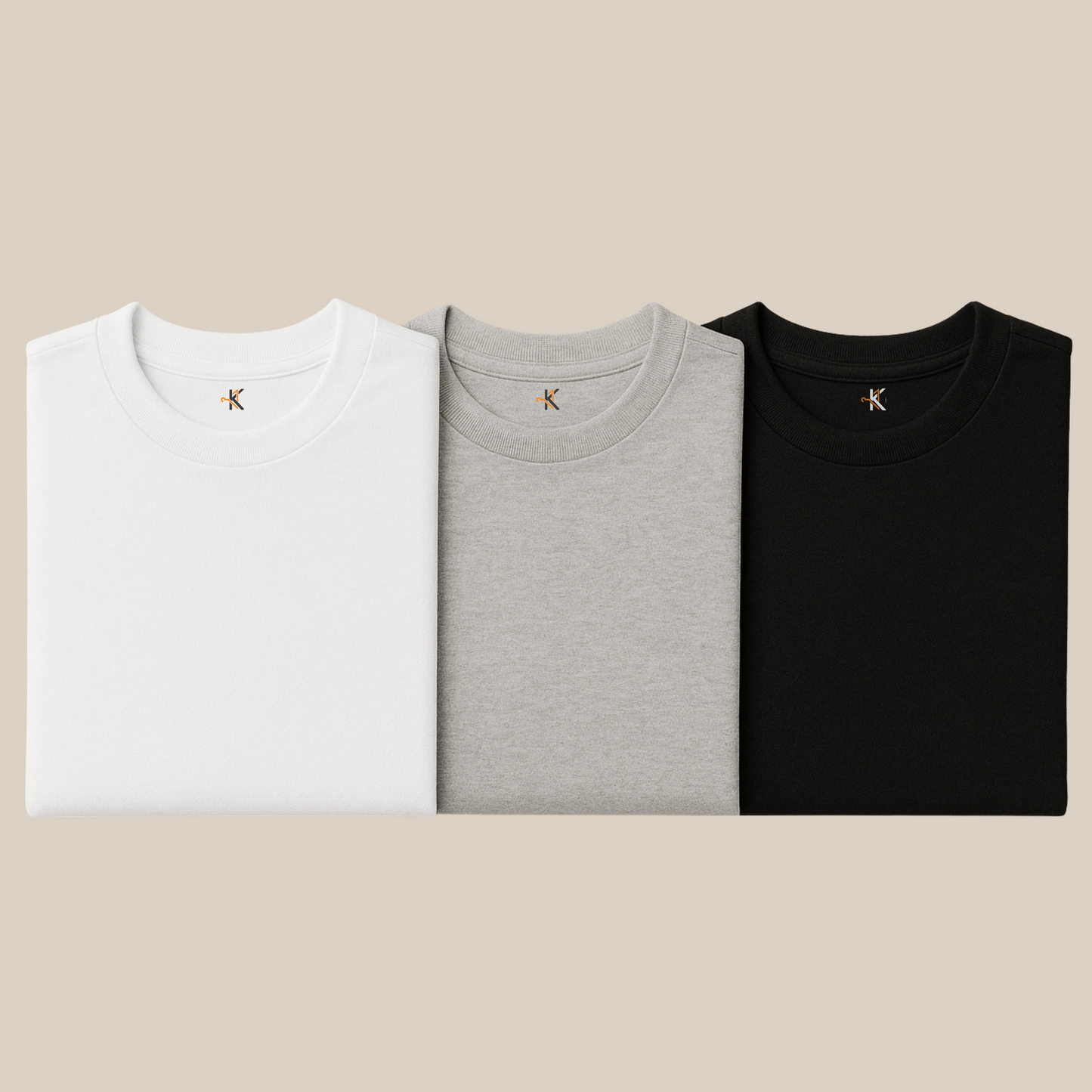 Pack of 3 : Solid colors - White Grey Black T-shirts | 100% Cotton | Unisex