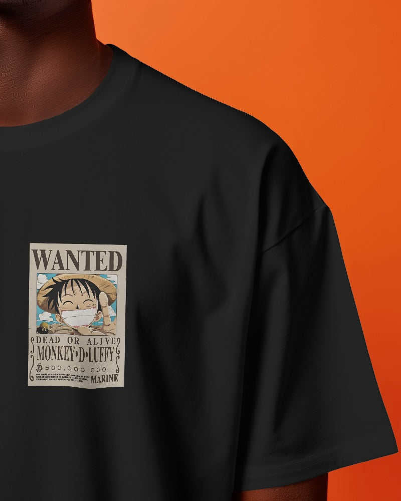 Anime:  Monkey D Luffy Bounty Poster(chest), black color tshirt