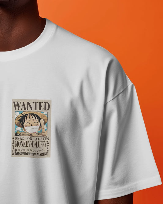 Anime:  Monkey D Luffy Bounty Poster(chest), tshirt, white color