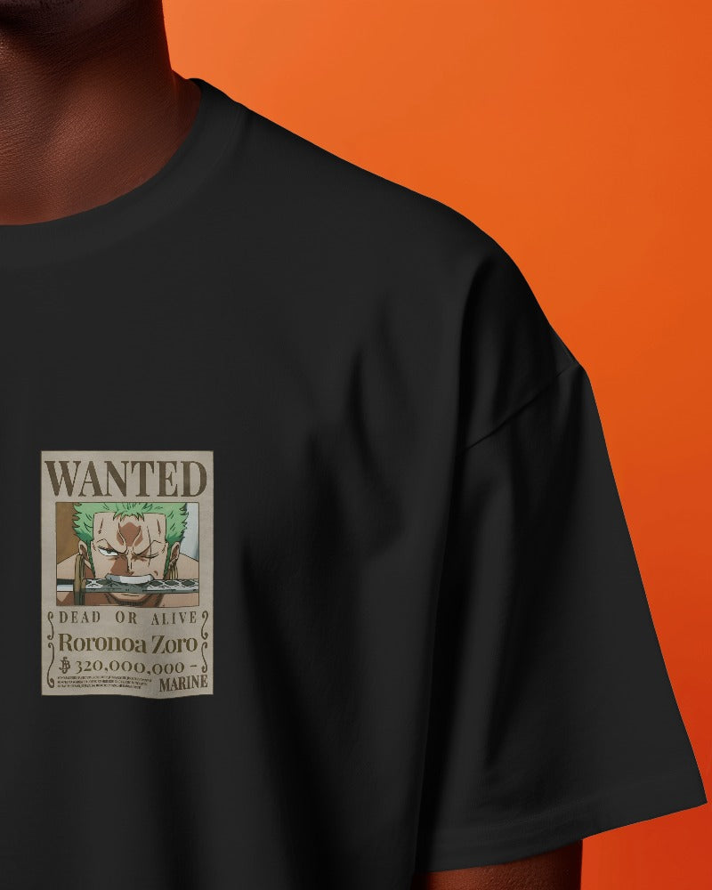 Anime:  Zoro Bounty Poster(chest), tshirt , black color