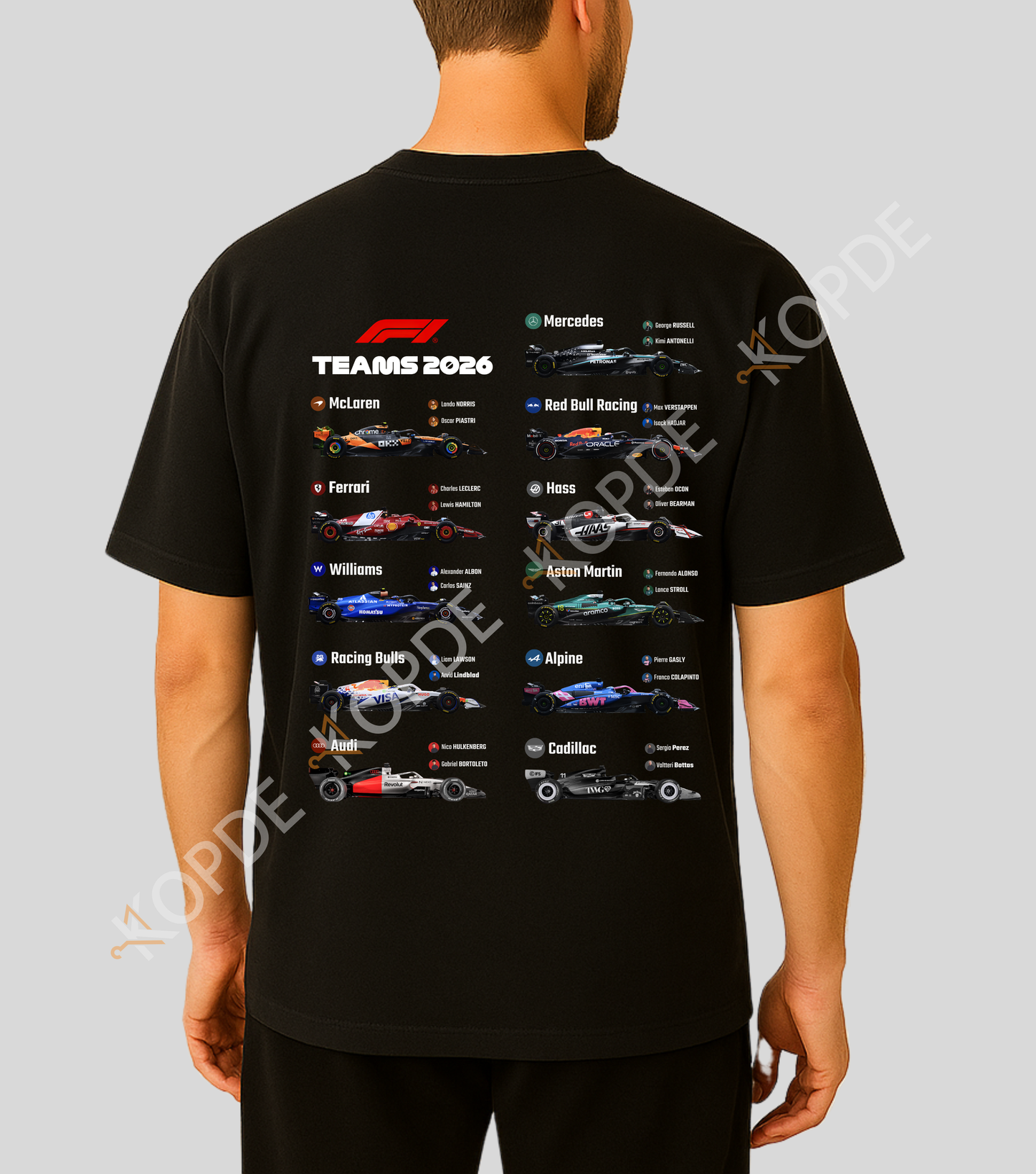 Formula 1 : 2026 Teams T-shirt| 100% Cotton | Unisex