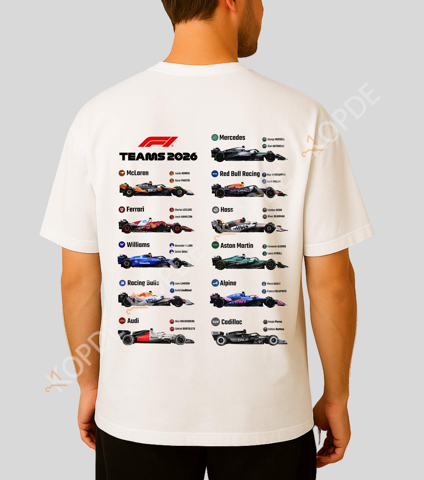Formula 1 : 2026 Teams T-shirt| 100% Cotton | Unisex