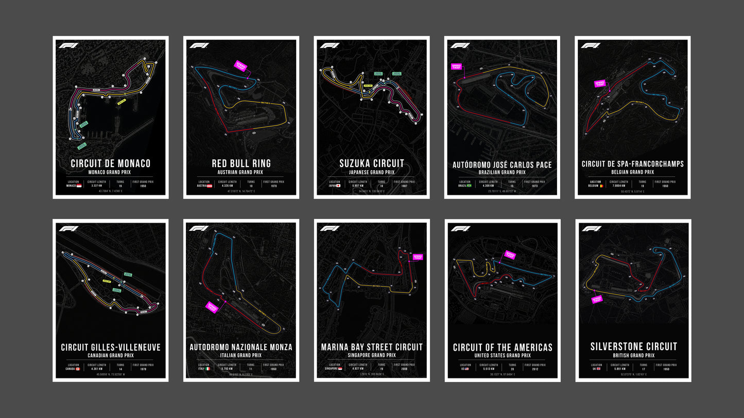 Collect Em All! Iconic F1 Circuits Posters | Portrait & desktop version digital copy + RB racing wallpaper