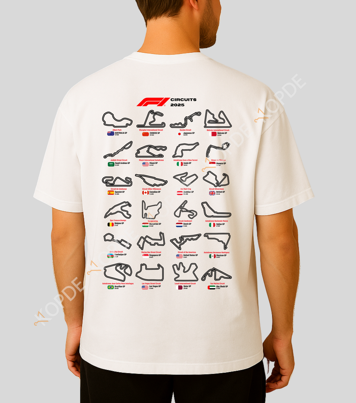 Formula1 circuits tracks 2025 oversized tshirt white