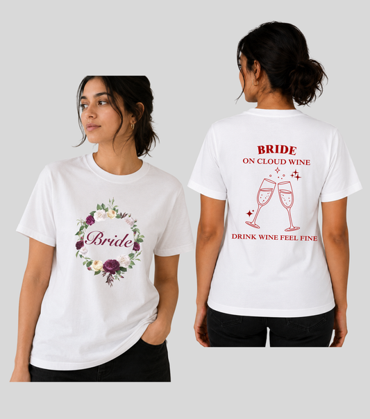 Wedding | Roce : Bride flower with Cloud Wine Tshirt | 100% Cotton | Unisex