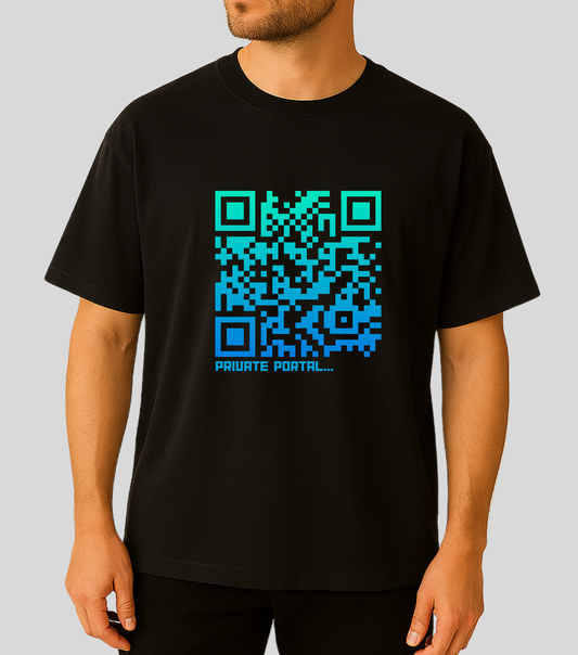 KopdeQR Dynamic QR Code Front Print T-Shirt – Blue Gradient | Private Portal | 100% Cotton | Unisex |Mobile App-Controlled QR Code Content
