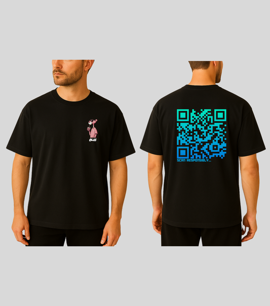 Chill Panther | KopdeQR Dynamic QR Code T-Shirt – Blue Gradient | 100% Cotton | Unisex |Mobile App-Controlled QR Code Content