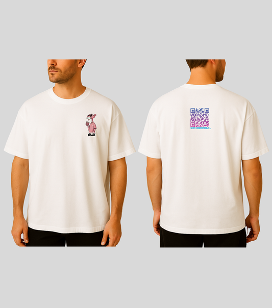 Chill Panther | KopdeQR Dynamic Small QR Code T-Shirt – Pink Gradient | 100% Cotton | Unisex |Mobile App-Controlled QR Code Content