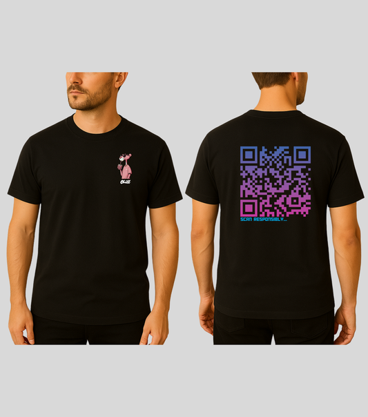 Chill Panther | KopdeQR Dynamic QR Code T-Shirt – Pink Gradient | 100% Cotton | Unisex |Mobile App-Controlled QR Code Content