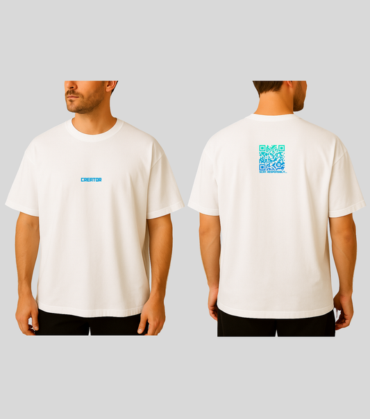 Creator | KopdeQR Dynamic Small QR Code T-Shirt – Blue Gradient | 100% Cotton | Unisex |Mobile App-Controlled QR Code Content
