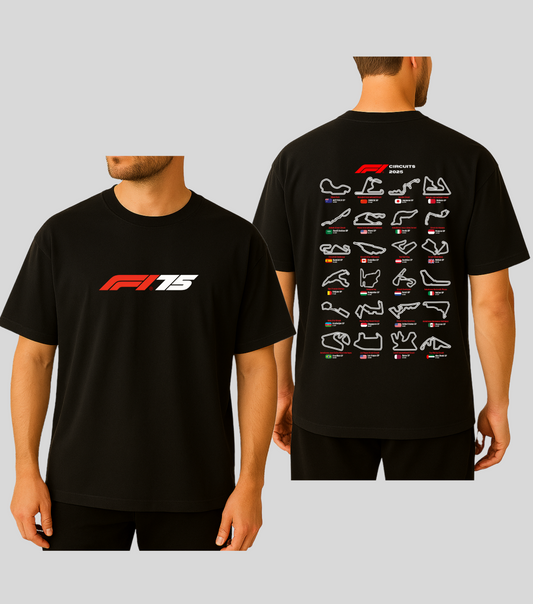 formula1 circuits tshirts oversized front back black