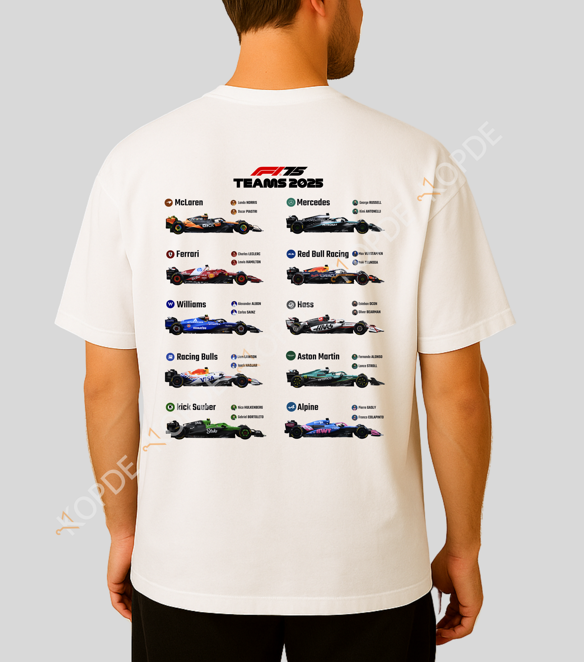 formula1 teams tshirt oversized white