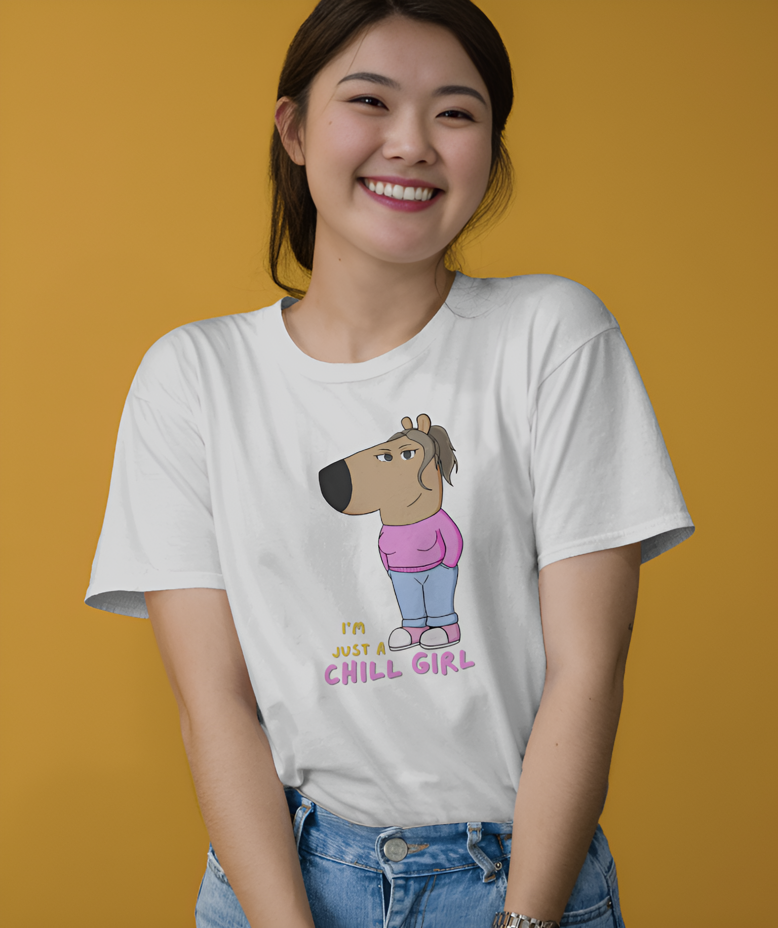 i am just a Chill Girl tshirt, white color