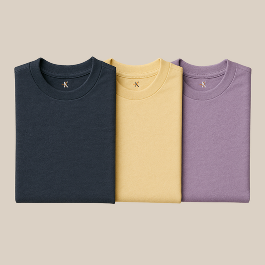 Pack of 3 : Solid colors - Navy Beige Lavender T-shirts | 100% Cotton | Unisex